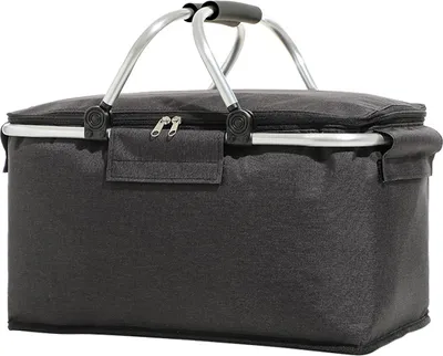 Produktbild von Beautynvta Picknickkorb, faltbarer Einkaufskorb mit Griffen, wiederverwendbarer faltbarer Lebensmittelkorb, isolierte Kühltasche für Picknick, Reisen und Camping, Schwarz