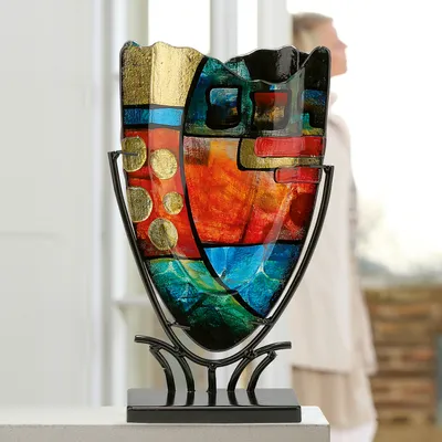 Produktbild von GILDE Glasart Vase "Nebra" - Blumenvase H.47,5cm - Dekorationsgefäß aus Glas mehrfarbig Wohnzimmer - Blumentopf - Bodenvase - Kunstvase - Dekovase