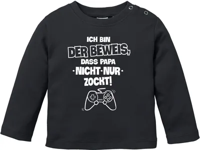Produktbild von Baby Langarmshirt Babyshirt Ich bin der Beweis das Papa nicht nur zockt Gamer Zocker Daddeln Baby Body Jungen Mädchen Shirt Moonworks® schwarz 56/62 (1-3 Monate)