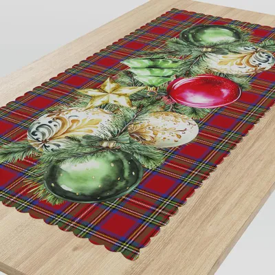 Produktbild von Tischdecke, Weihnachtstischläufer, schmutzabweisend, Weihnachtskugeln 50x100 Rot