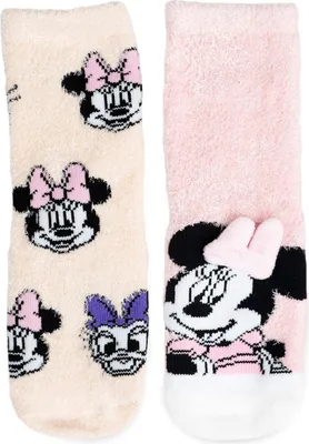 Produktbild von Disney Minnie Mouse 3D ABS Kuschelsocken für Mädchen - Flauschige Kinder Wintersocken Stoppersocken antirutsch Socken warme Söckchen Rosa/Beige (2er Pack), Größe:23-26