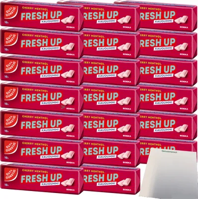 Produktbild von Gut & Günstig Kaugummi Cherry-Menthol Zuckerfrei 20er Pack (20x10 Stck. Packung) + usy Block