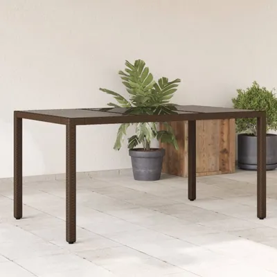 Zdjęcie produktu dla vidaXL Stół ogrodowy ze szklanym blatem brązowy 150x90x75 cm z polirattanu
