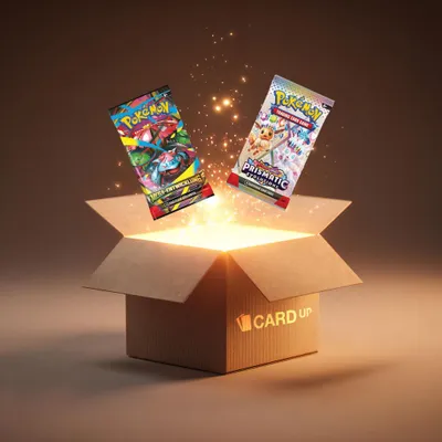 Produktbild von Pokémon Booster Set – 2x deutsche Boosterpacks (zufällige Sets) + Card-Up Überraschung