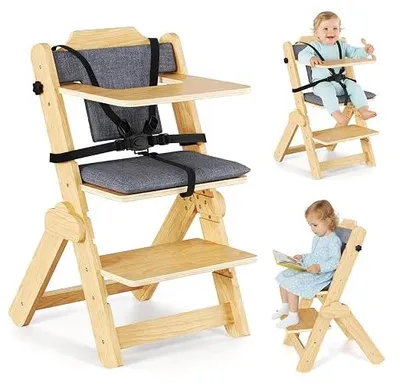 Imagen del producto de Silla alta para bebés: Silla alta para niños pequeños hasta 15 kg, con altura ajustable y plegable, cinturón de seguridad de 5 puntos, bandeja extraíble y apta para uso en el comedor
