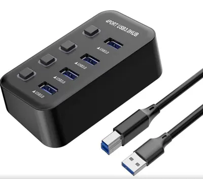 Productafbeelding van USB-hub PremiumCord USB 3.2 Superspeed, 4-poorts met schakelaars per poort