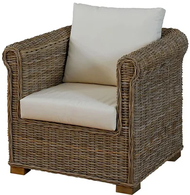 Produktbild von KRINES HOME Wohnzimmer-Sessel Nizza aus echtem, ungeschältem Rattan / Lounge-Sessel mit Polster (Natur-Grau)