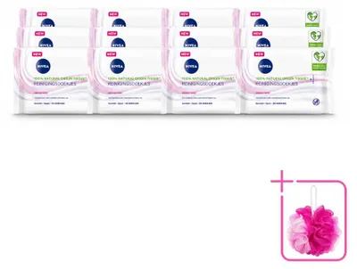 Imagen del producto de 12 toallitas limpiadoras suaves NIVEA para piel seca y sensible – Paquete económico – 12 unidades