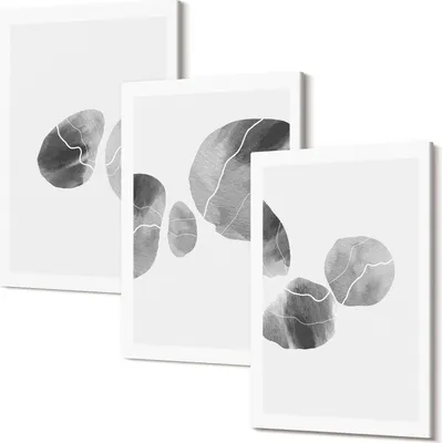 Produktbild von Leinwandbild – Wandbild – Leinwandbilder – Kunstdruck – Polycanvas – Modern – Mehrteilig – 3-Teilig Set – Hochwertig – Geruchslos – Lichtecht – Fertig Aufgespannt – 20x30 Cm Je Teil - Farbflecken abstrakte minimalistische Malerei