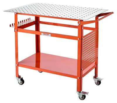Produktbild von Schweißtisch, 1016x609,6x914,4mm, Schweißwerkbank mit 362kg statischer Tragkraft, Montagetisch mit 4 Rädern (2 mit Bremse), doppellagiger Ablagefläche und 5/8-Zoll-Befestigungslöchern