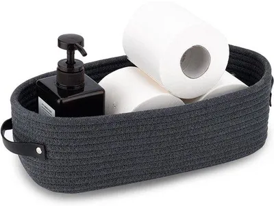 Image de Petit panier de rangement en coton - 33 x 15 x 10 cm - Gris foncé