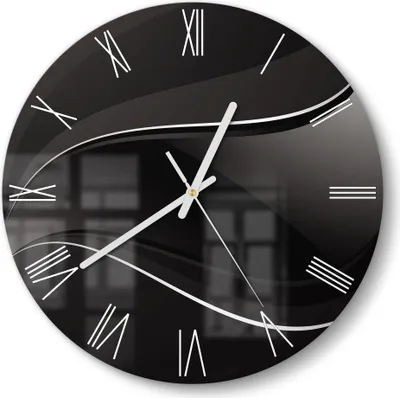 Produktbild von DEQORI Glasuhr Ø30 cm Römisch 'Dunkle Wellengrafik' Wanduhr Glas Uhr Design leise