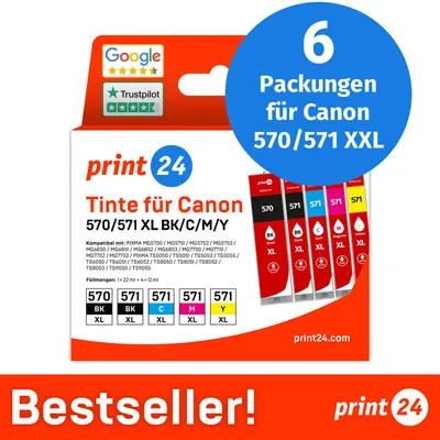 Image de NOUVEAU : print24 Cartouches d'encre pour Canon 570/571 XL, multipack (BK/BK/C/M/Y), 6 pièces