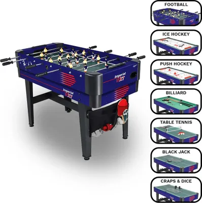 Produktbild von Carromco Multifunktionstisch Imperial-XT 7In1 Teleskopstangen Kicker, Hockey, Icehockey, Billard & mehr Multigame Blau-Schwarz