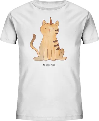 Produktbild von Mr. & Mrs. Panda Kleinkinder T-Shirt Einhorn Katze 7-8 Jahre (122/128) - Weiß - Geschenk, Unicorn, Teenager, Regenbogen, Kurzarm Kinder, für, Mieze, Kindershirt, Glitzer