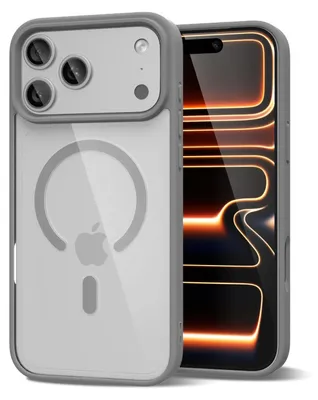 Produktbild von Magnetisch Hülle für iPhone 18 Pro, Kompatibel mit MagSafe, Transparent Acryl Stoßfeste Handyhülle Grau