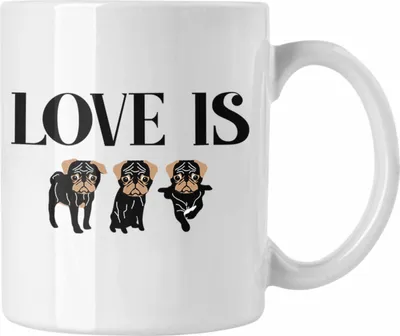 Produktbild von Trendation - Love Is Dog Tasse Hunde Besitzer Geschenkidee Mops-Besitzer Tassen (Weiß)