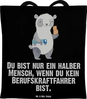 Produktbild von Mr. & Mrs. Panda Tote Bag Berufskraftfahrer Herz - Schwarz - Geschenk, Einkaufstasche, Beutel, Tasche, Jutebeutel, Schultasche