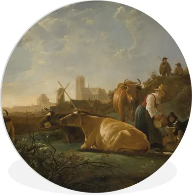 Produktbild von MuchoWow® Rundes Wandbild - Runde Bilder Das große Dort - Aelbert Cuyp Ø 90 cm Kreis Wanddekoration Kunststoff - Wandkreis - Wandschmuck - Wand-Kreis - Wohnzimmer - Bild - Runde - Wanddeko - Dibond - Kunstdrucke