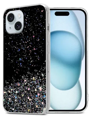 Image de Cadorabo Housse pour Apple iPhone 15 en noir avec paillettes Housse de protection en silicone TPU flexible avec paillettes scintillantes Case Cover Etui Handy Hülle