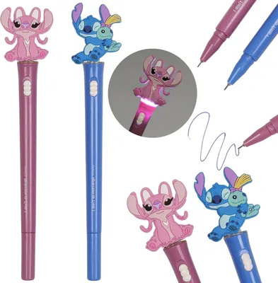 Produktbild von DISNEY Stitch 2x LEUCHTENDER Stift, blaue Tinte, Schule, Stift mit Figuren SET