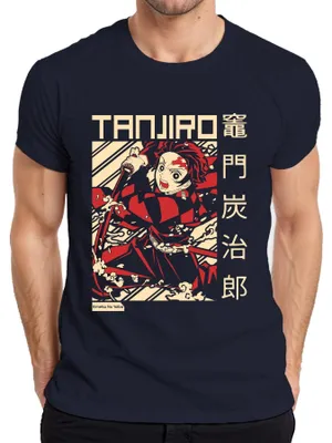 Immagine prodotto di Maglietta Tanjiro Kimetsu No Yaiba Demon Hunter Sword Fire Gift Uomo, Navy, M