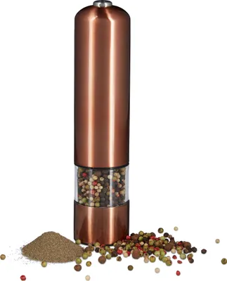 Produktbild von Relaxdays Elektrische Pfeffermühle groß, Edelstahl, Keramikmahlwerk, batteriebetrieben, bronze