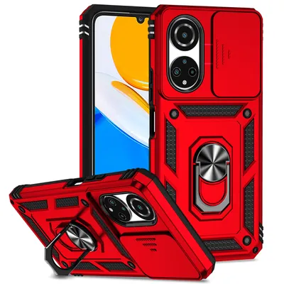 Obrázek produktu pro Pouzdro pro Honor X7 dvouvrstvé pouzdro s posuvným krytem kamery a prstencovým stojánkem červené