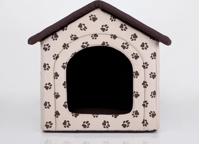 Produktbild von Hundekissen Hundehütte Hundebett Tierbett Katzenbett - Standard - 60 x 60 x 55 cm [Größe: R4] - Beige mit Pfoten
