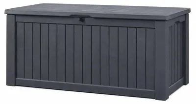 Produktbild von Koll Living Auflagenbox/Kissenbox 570 Liter l 100% Wasserdicht l mit Belüftung dadurch kein übler Geruch/Schimmel l Moderne Holzoptik l Deckel belastbar bis 250 KG (2 Personen) (Anthrazit)