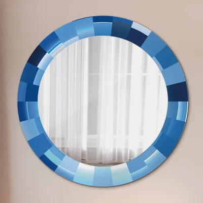 Produktbild von Wohnzimmer Spiegel - Mirror zum Wandspiegel Schlafzimmer – Schminkspiegel - Blau Abstrakt - Runder: Ø60 cm