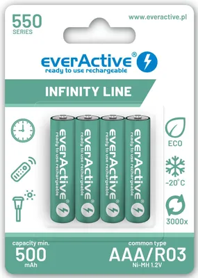Obrázek produktu pro Dobíjecí baterie everActive Ni-MH R03 AAA 550 mAh Infinity Line