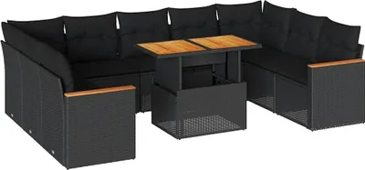 Produktbild von 10-tlg. Garten-Sofagarnitur mit Kissen Schwarz Poly Rattan