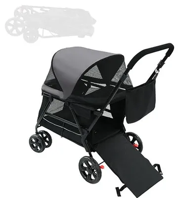 Imagen del producto de Carrito para perros pequeños, tipo buggy plegable para mascotas, ideal para gatos y perros de hasta 66,14 lbs, adecuado para perros y gatos de tamaño pequeño y mediano