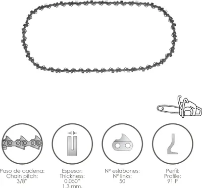 Produktbild von Kettensägenkette 3/8" / 0.050" 1,3 mm / 50 Glieder / 91 P