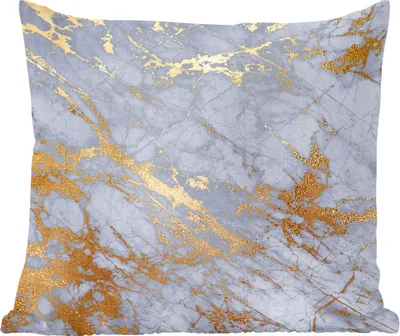 Produktbild von MuchoWow® Zierkissen Sofakissen Wohnzimmer Dekokissen 60x60 cm Marmor - Muster - Blau - Gold - Sitzfläche - Foto Polster