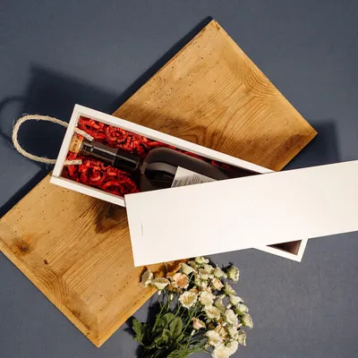 Produktbild von Creative Deco Weiße Weinkiste Holzkiste aus Kiefernholz - Weinbox für 1 Flasche mit Schiebedeckel Tragekordel