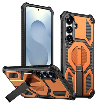 Image de Étui magnétique pour Samsung Galaxy S25+ / S24+, compatible MagSafe, avec support métallique, étui antichoc de qualité militaire, orange