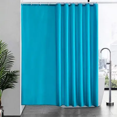 Image de Rideau de baignoire en polyester turquoise, 240 x 200 cm.