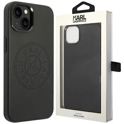 Produktbild von Karl Lagerfeld Lederhülle mit perforiertem Logo – iPhone 14 Plus Hülle (Schwarz)