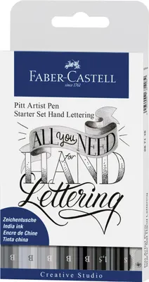 Produktbild von Faber-Castell 267118 - Tuschestifte Lettering Starter Set, 9-teilig, Pitt Artist Pens, inkl. Bleistift und Spitzer