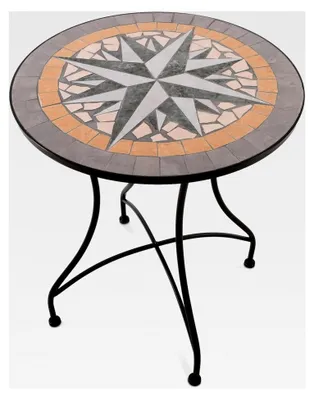 Produktbild von Mosaiktisch, 60 cm Ø, runder Gartentisch mit Mosaikmuster, Balkon- und Terrassentisch, mediterranes Flair, handgefertigt, Grau-Terrakotta-Beige