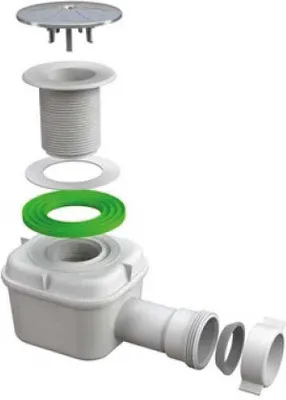 An exploded view of a shower drain assembly, showing all its components.