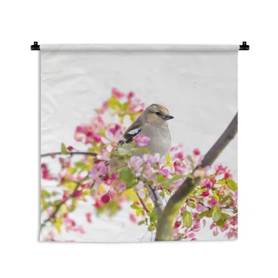 Produktbild von MuchoWow® Wandteppich Wandbehang Vogel zwischen rosa Blumen 150x150 cm Tapisserie Dekoration Wandtuch - Wohnaccessoires - Modernes