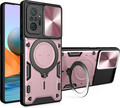 Produktbild von Handyhülle für Xiaomi Redmi Note 10 Pro /Note 10 Pro Max Dual-Layer Stoßfest Rüstung Hülle mit Dia Kameraschutz und Kreisförmig Ring Ständer Roségold