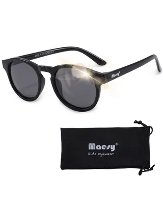 Produktbild von Maesy Kinder Sonnenbrille 3-6 Jahre - Flexibel biegbar - Polarisierter UV400 Schutz - Jungen und Mädchen – Rund- Faela – Schwarz