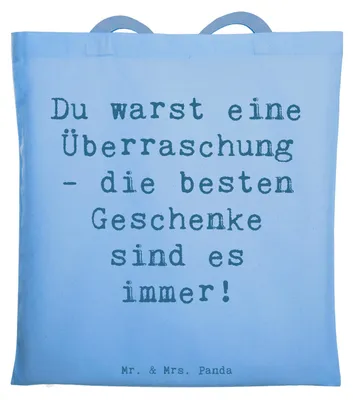 Produktbild von Mr. & Mrs. Panda Jutebeutel Spruch Überraschung Adoptivkind - Sky Blue - Geschenk, Geschenke, Liebe, Tragetasche, einkaufsshopper, Laptoptasche, dokumententasche, Familie