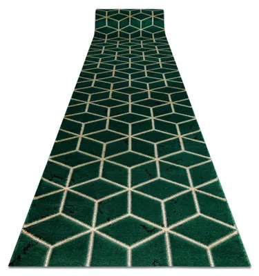 Imagen del producto de Alfombra de pasillo EMERALD exclusivo 1014 glamour, elegante cubo botella  / oro 80 cm verde 80x600 cm