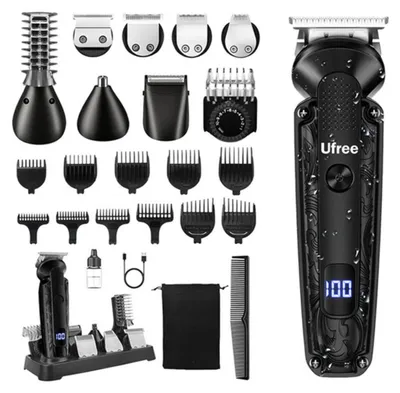 Image de INF Tondeuse électrique multifonction 8-en-1 — rechargeable USB, IPX7 étanche, lames céramiques arrondies Le noir