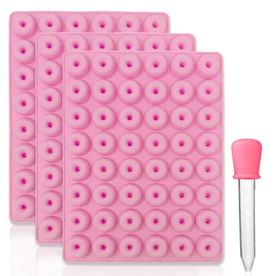 Produktbild von 3x Silikon Mini Donut Backform inkl. Pipette geeignet für Süßigkeiten, Leckerlis, Hundekekse, etc